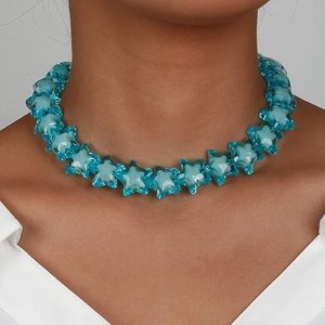 Collier ras du cou en résine et perles acryliques en forme d'étoile, multicolore, pentagramme, perles cœur et pêche, pour femme - Product Image 2