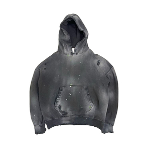 Sudadera con Capucha Oversize de Invierno Unisex de Alta Calidad, Estilo Boxy, con Efecto Desgastado, Lavado Ácido, Estampado y Bordado, 100% Algodón - Product Image 1