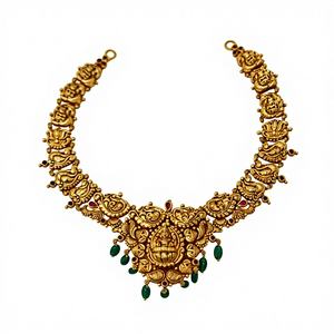 22K Solid <b>Gold</b> Temple Necklace <b>Set</b> | Traditional Indian Bridal <b>Jewellery</b> | Antique Finish Handcrafted <b>Gold</b> Haram - Product Image 2