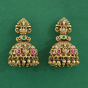 Latest Market Design Antique South Indian Fashion Hoop <b>Earrings</b> with Matte Gold Plating - Product Image 3