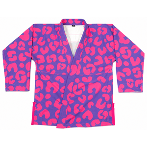 <b>Purple</b> Brazilian Jiu Jitsu MMA <b>Kimonos</b> Style Featuring Vibrant Pink Leopard Animal Print Unisex Adults 100% Cotton Silk Screen - Product Image 2