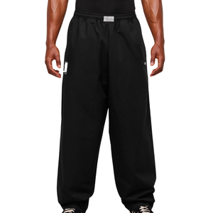 Pantalon de sport noir coupe droite oversize pour homme, style streetwear, taille élastique, idéal pour l'entraînement - Product Image 1