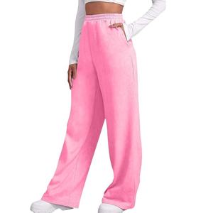 Vente en gros de pantalons pour femmes de luxe personnalisés en rose foncé pantalons en cachemire doux pour femmes vêtements pour femmes de grande taille - Product Image 1