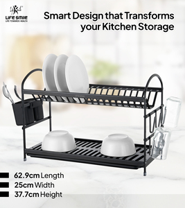 Escurridor de Platos y Tazones de Dos Niveles LIFE SMILE, Organizador de Platos de Cocina, Aluminio Negro de Alta Calidad, Fácil de Montar - Product Image 4
