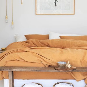 Juego de Edredón de Lino Amarillo Mostaza con Fundas de Almohada, Juego de Ropa de Cama Sencilla para el Hogar y el Dormitorio - Product Image 3