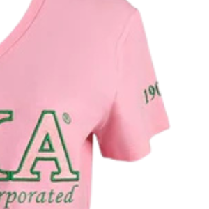   Camiseta Rosa de Algodón de Lujo con Letra Griega Bordada, Cuello Redondo, Camiseta Casual Premium para Mujer, Color Rosa - Product Image 2