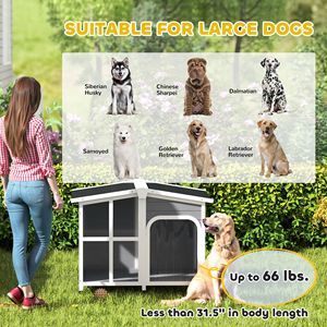 Casa per cani in legno in stile grigio scuro con tetto apribile e finestra gigante per mobili da esterno di grandi dimensioni - Product Image 4