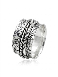 Wholesale 925 Sterling Silver <b>Spinner</b> <b>Ring</b> Handmade Floral Meditation Fidget <b>Ring</b> Anxiety Relief Band Statement Jewelry - Product Image 3