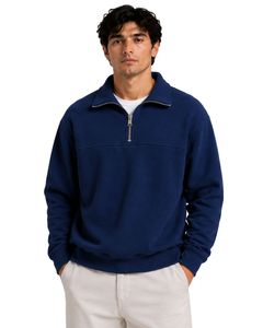 Navy Blue <b>Men</b> Oversized Quarter Zip Sweatshirt <b>Pullover</b> Fleece Long Sleeve Casual Streetwear Sweater Custom Heavy Cotton Top - Product Image 1