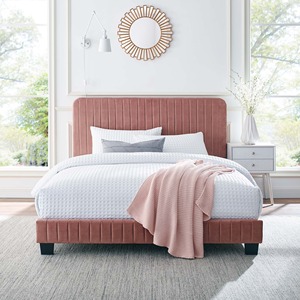 Modern Velvet Queen <b>Bed</b> Frame Contemporary Hotel Bedroom Furniture Set Durable Fabric Design - Alena - Product Image 1