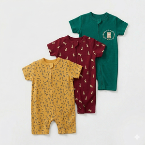 Combinaison d'été décontractée unisexe pour enfants Linxi, 100% coton, nouveau-né, manches courtes, double fermeture éclair, imprimé animal, boîte cadeau - Product Image 2