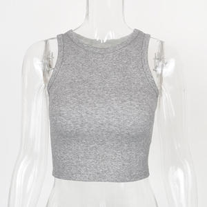 Camiseta sin mangas de algodón acanalado blanco para mujer, top corto de verano, chaleco informal con logo personalizado - Product Image 3