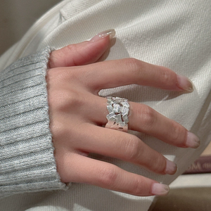 Gem Gem Engagement Children's S925 Sterling Silver Korean Style Niche Design Sense Matte Retro Line Ring Simple Heavy Industry - Product Image 4