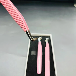 <b>Pink</b> Eyelash Tweezers <b>Set</b> Stainless Steel Precision <b>Tools</b> Box Packaging Smooth Tip - Product Image 2