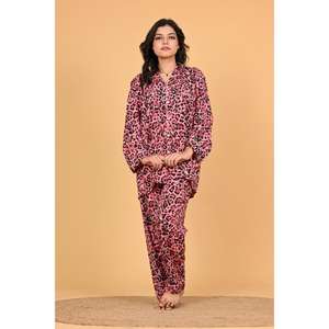 Conjunto de Pijama de Crepé Estampado para Mujer, Ropa de Dormir Suave y Elegante, Conjunto de Ropa de Noche Cómoda - Product Image 4