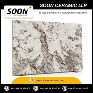 Mármol Pulido ALPINE WHITE-3 Ecológico con Vetas Negras y Verdes, Gran Losa, Diseño de Modelo 3D, Decoración Moderna para Paredes de Sala de Estar - Product Image 2