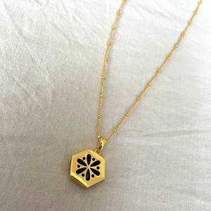 Lapis Lazuli Hexagon Charm Pendant Sterling Silver Necklace Gold Plated Blue Stone Women's Classic Top Grade Jewelry Handmade - Product Image 2