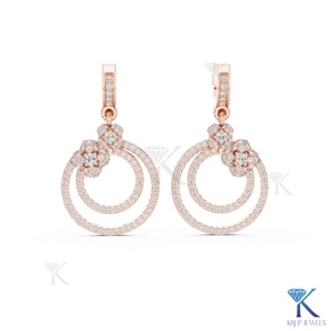 Boucles d'oreilles pendantes double cercle en diamant CVD HPHT de laboratoire, pavé floral, or massif 14 carats, bijoux de luxe pour femme, pour mariage et soirée - Product Image 6