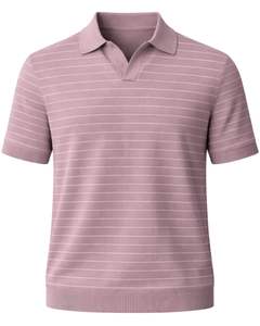 Polo a Rayas Rosa Polvoriento para Hombre, Manga Corta, Tejido de Punto, Dobladillo Acanalado, Corte Ajustado, Informal, Mezcla de Algodón, Fabricante Personalizado, Diseño OEM - Product Image 1