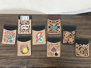 Portefeuille porte-cartes en cuir de vachette artisanal personnalisé en gros, motif floral et fer à cheval, style western, porte-cartes ATM de poche - Product Image 6