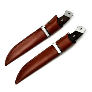 Couteau de chasse et de pêche à lame fixe en acier inoxydable, manche en bois, couleur/logo personnalisable avec étui en cuir - Product Image 6