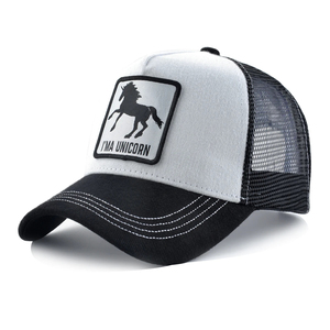 Custom Manufacturer Outdoor Animal Patch Trucker <b>Hat</b>-Factory Direct White & <b>Black</b> Breathable Mesh 3D Embroidery OEM/ODM - Product Image 1