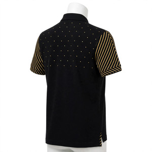 Polo Negro de Alta Calidad Personalizado, Transpirable, con Rayas Diagonales Doradas y Puntos en el Pecho, Tejido de Piqué de Algodón, Ropa NEXTEX - Product Image 5