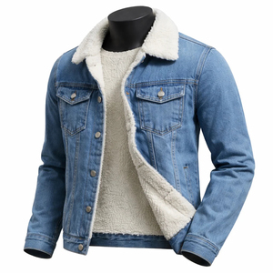 Manufacturer Wholesale Apparel Winter Fleece Lined Denim <b>Jacket</b> <b>Trucker</b> Coat Vintage Button Casual Warm Outerwear Denim <b>Jacket</b> - Product Image 1