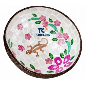 Bol en noix de coco écologique à prix abordable, motif floral vintage et lézard, artisanat direct usine, idéal pour cadeaux, en stock - Product Image 1
