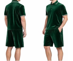 Conjunto de Camiseta Polo de Terciopelo para Hombre, Color Negro, Transpirable, Corte Ajustado, Conjunto de Pantalones Cortos de Terciopelo, Conjunto de Dos Piezas, Ropa Deportiva de Verano - Product Image 6