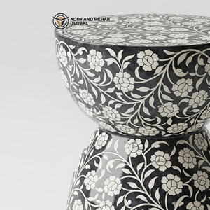 Handmade Black and White Bone Inlay End Table – Designer Accent Furniture - Product Image 2