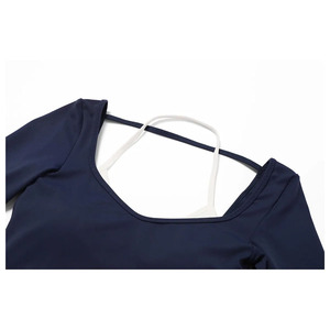 Ensemble de yoga 3 pièces bleu marine : Crop top dos nageur à col carré, Legging taille haute longueur intégrale, sans couture, en Spandex/Nylon extensible dans les quatre sens - Product Image 5