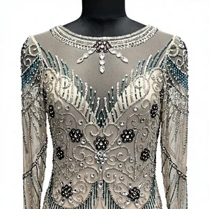 Robe de soirée vintage à perles, robe longue à manches longues, robe de soirée à sequins floraux pour banquet, mariage - Product Image 6