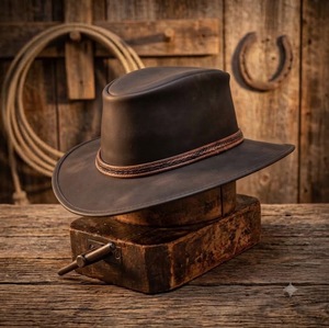 Black Pure Leather Cowboy <b>Hats</b> Handicrafts Genuine Buffalo Leather Fashion Adults Travel Eco-Friendly Outdoor Sun Beach Casual - Product Image 2