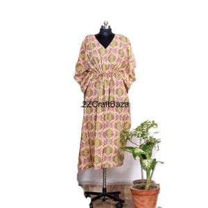 Summer <b>Women's</b> Boho Floral Cotton Kaftan <b>Dress</b> Casual Evening Party <b>Short</b> <b>Maxi</b> Washable Woven Design Gift <b>For</b> Her - Product Image 2