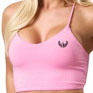 Women's Pink Strappy Back Sports <b>Bra</b> Medium Support <b>Stretch</b> Fitness Gym Training Workout Activewear Apparel Clothing - Product Image 3
