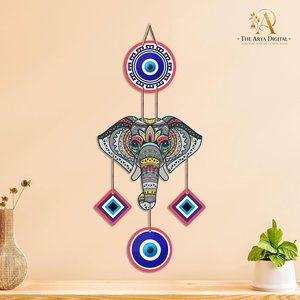 Artvibes Macramé Mandala Éléphant Œil protecteur Décoration murale pour entrée de maison Décoration Vastu - Product Image 3