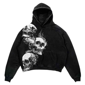 Sweat-shirt noir oversize pour homme avec logo frontal, style gothique, coupe classique, en coton French Terry respirant, éco-responsable, avec poche, pour l'hiver - Product Image 1