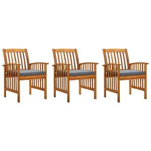 Chaises de salle à manger de patio en bois d'acacia massif avec coussins, ensemble de 3 pièces - Product Image 1