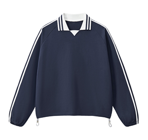 Sudadera Polo Oversize de Tallas Grandes Unisex con Cuello en V, Manga Larga, Detalle de Rayas Atléticas, Ajuste Holgado, Estilo Casual Urbano, Ropa Personalizada - Product Image 3