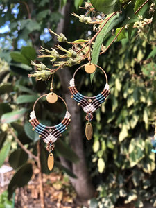 Pendientes de Aro Dorados de Macramé, Estilo Boho, con Cuentas Turquesa y Marrón, Colgante Ovalado, Joyería Hecha a Mano, Venta al Por Mayor Personalizada - Product Image 5