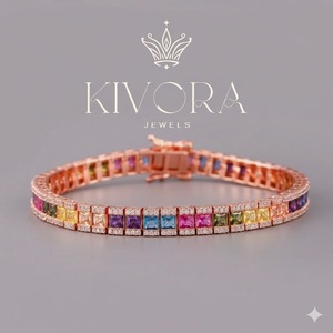 สร้อยข้อมือเทนนิสชุบทองคำขาว 925 ของ KIVORA ประดับเพชรโมอิสซาไนต์ รูปทรงเรขาคณิต พร้อมตัวล็อกแบบกรงเล็บ ของขวัญเครื่องประดับ - Product Image 2