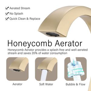 Rubinetto per Lavabo Bagno a 2 Maniglie in Oro Spazzolato con Scarico, Rubinetti Premium per Lavabo - Product Image 4