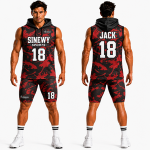 เสื้อกีฬาพิมพ์ลาย SINEWY SPORTS แบบมีฮู้ด แขนกุด รัดรูป สำหรับเล่น 7 คนต่อทีม ชุดยูนิฟอร์มฤดูร้อนสำหรับผู้ใหญ่ ไซส์ใหญ่ ผลิตจากโพลีเอสเตอร์ 100% - Product Image 1