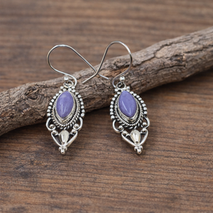 Pendientes Colgantes Hechos a Mano de Plata de Ley 925 con Gema de Charoita Natural, Estilo Bohemio Vintage, Filigrana Étnica, Joyería de Regalo para Mujer - Product Image 4