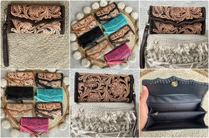 Portefeuille long de luxe en cuir véritable façonné pour femme, style western, anti-RFID, fermeture à bouton-pression, pochette de voyage pour femme, nouvelle collection, vente chaude - Product Image 3