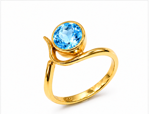 Blue Topaz Gold Plated <b>Ring</b>, Handmade Round Blue Topaz Gemstone <b>Ring</b>, December Birthstone Gift for Her, <b>Dainty</b> Gold Jewelry - Product Image 3
