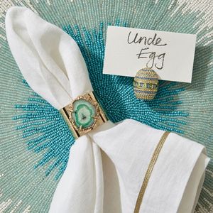 Exquisite Hand-Beaded <b>Round</b> Placemat Teal and <b>White</b> Gradient Starburst Design Premium Quality <b>Table</b> Protector for Fine Dining - Product Image 3