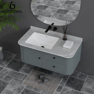 Armoire murale de salle de bain RICO GLOBAL avec lavabo rectangulaire en marbre, finition peinte, design minimaliste - Product Image 2