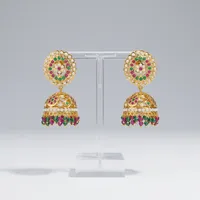 Boucles d'oreilles pendantes de luxe en plaqué or et rhodium, style Kundan, serties de perles indiennes Jadau, pour femme, bijoux ethniques de mariage, cadeau de fête